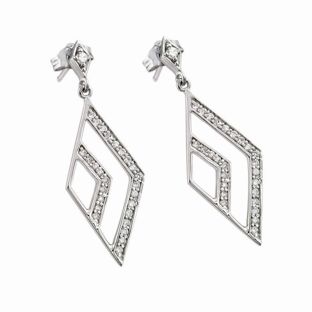 Silver 925 Rhodium Plated Micro Pave Clear Open Marquis CZ Dangling Stud Earrings - ACE00029