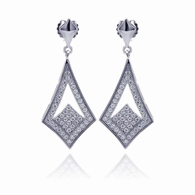 Silver 925 Rhodium Plated Micro Pave Clear Open Sharp Marquis CZ Dangling Stud Earrings - ACE00039