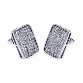 Silver 925 Rhodium Plated Micro Pave Clear Rectangle CZ Stud Earrings - ACE00051