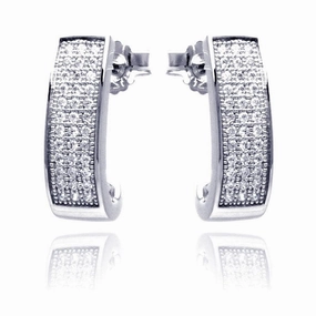 Silver 925 Rhodium Plated Micro Pave Clear Round Rectangle CZ Stud Earrings - ACE00058