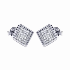 Silver 925 Rhodium Plated Micro Pave Clear Square CZ Stud Earrings - ACE00041