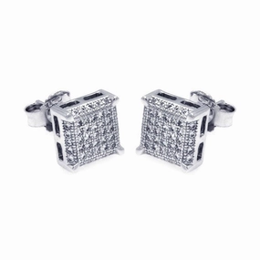 Silver 925 Rhodium Plated Micro Pave Clear Square CZ Stud Earrings - ACE00045