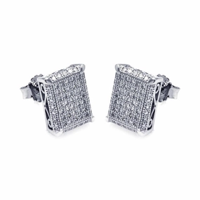 Silver 925 Rhodium Plated Micro Pave Clear Square CZ Stud Earrings - ACE00048