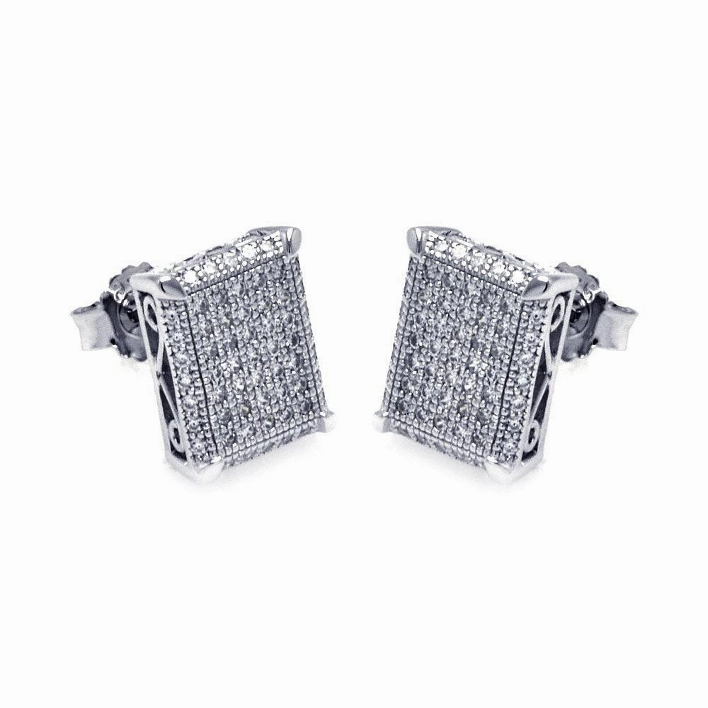 Silver 925 Rhodium Plated Micro Pave Clear Square CZ Stud Earrings - ACE00048