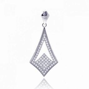 Silver 925 Rhodium Plated Micro Pave Sharp Teardrop CZ Dangling Pendant - ACP00045