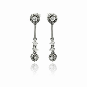 Silver 925 Rhodium Plated Multiple Round CZ Dangling Stud Earrings - BGE00226