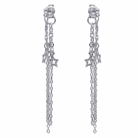 Silver 925 Rhodium Plated Multiple Wire Dangling Open Star Stud Earrings - DSE00027
