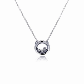 Silver 925 Rhodium Plated Open Circle Clear CZ Accentuated Pendant Necklace - STP00058