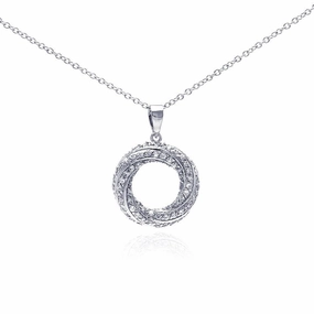 Silver 925 Rhodium Plated Open Circle CZ Dangling Necklace - BGP00265CLR