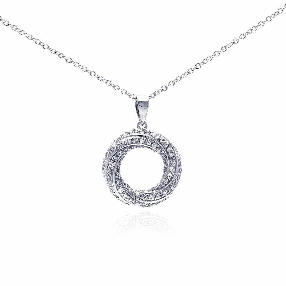 Silver 925 Rhodium Plated Open Circle CZ Dangling Necklace - BGP00265CLR