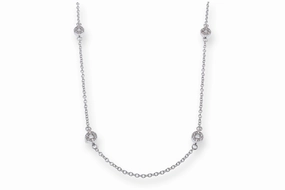 Silver 925 Rhodium Plated Open Circle CZ Necklace - BGP00452