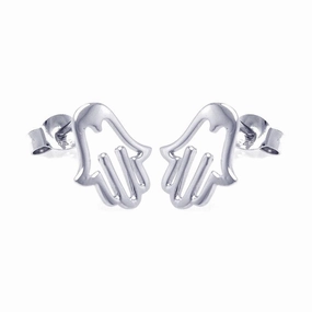 Silver 925 Rhodium Plated Open Hand Stud Earrings - STE00772