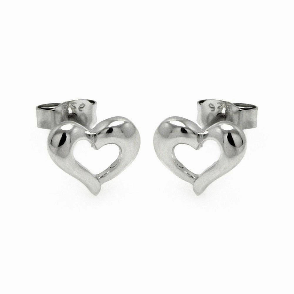 Silver 925 Rhodium Plated Open Hear Stud Earrings - STE00779