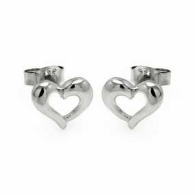 Silver 925 Rhodium Plated Open Hear Stud Earrings - STE00779