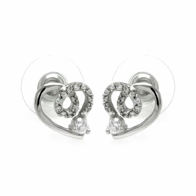 Silver 925 Rhodium Plated Open Heart CZ Outline Stud Earrings - BGE00228