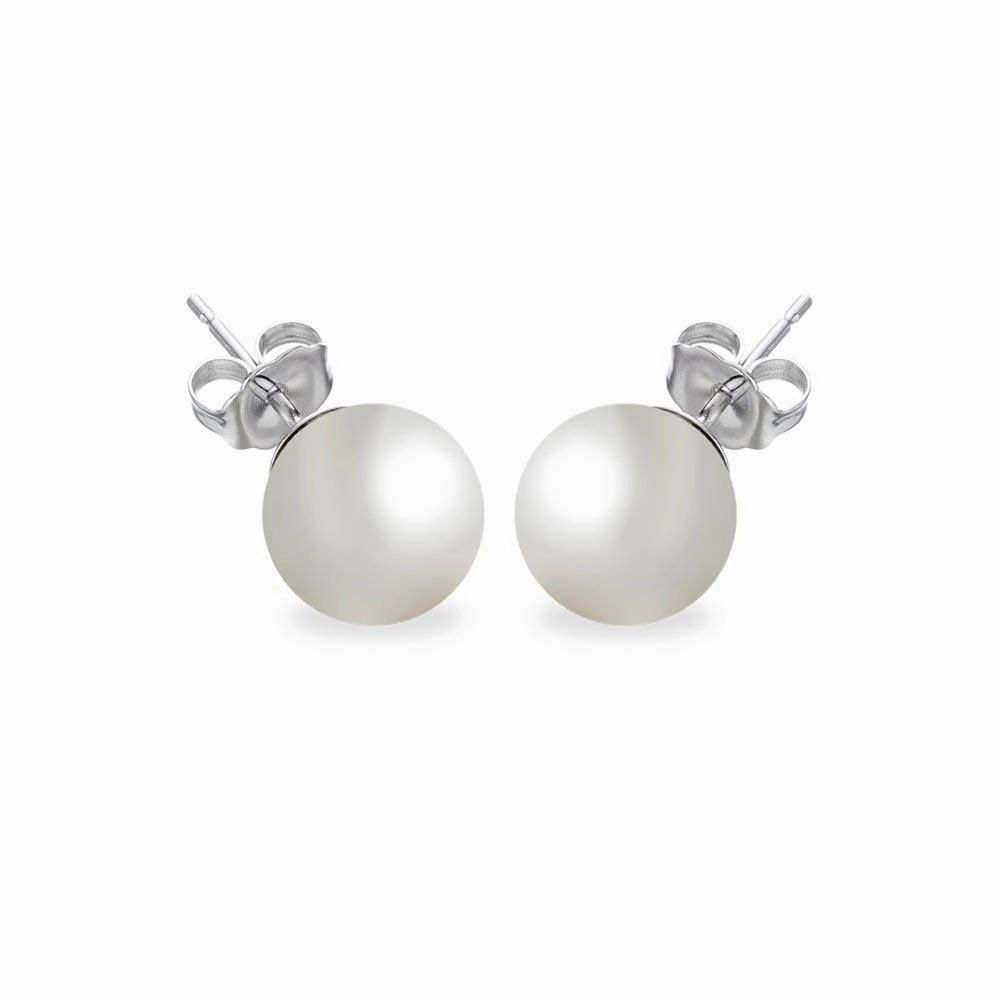 Silver 925 Rhodium Plated Pearl Stud Earrings - BGE00329