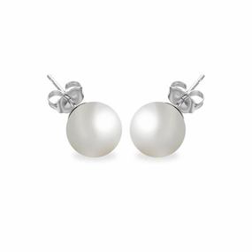 Silver 925 Rhodium Plated Pearl Stud Earrings - BGE00329