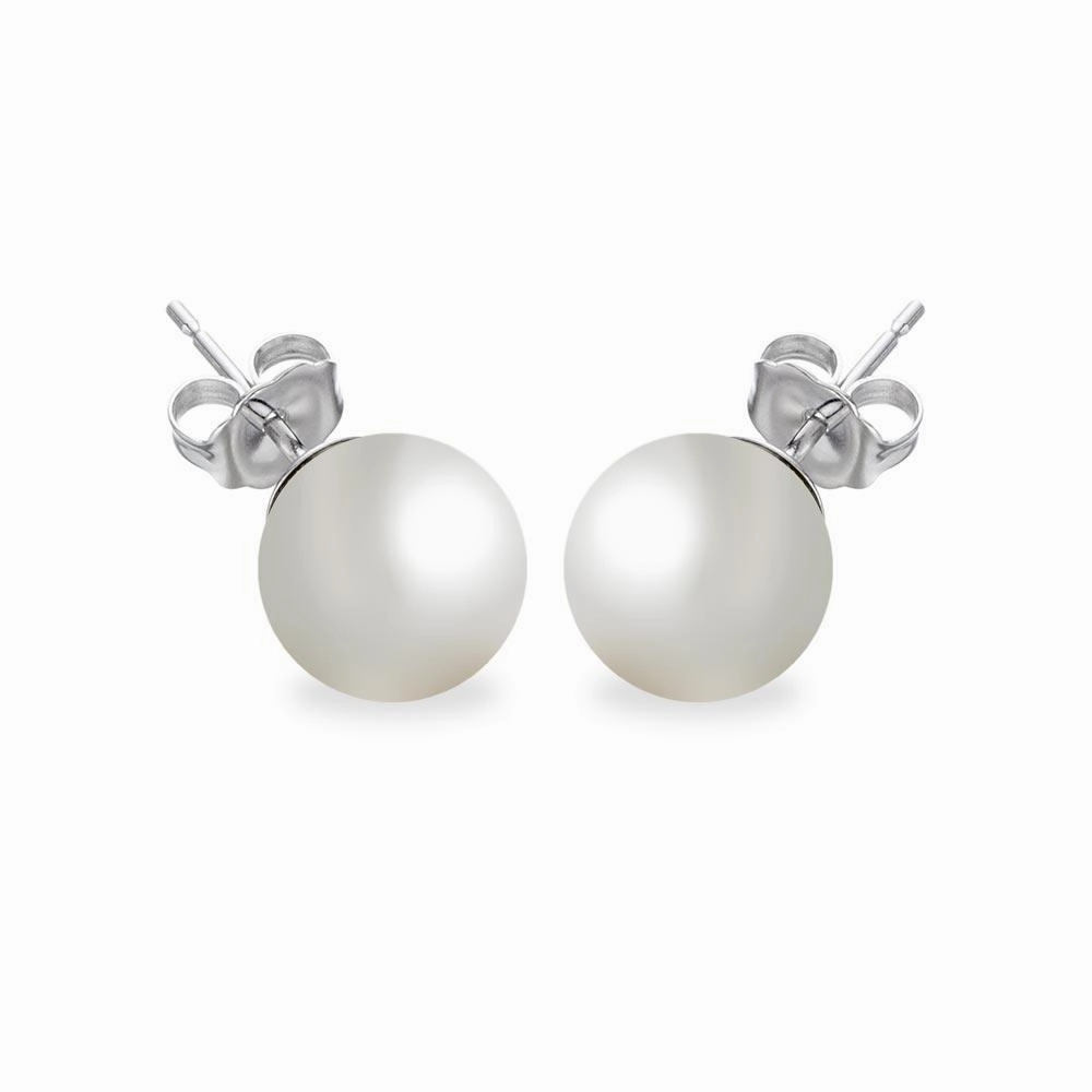 Silver 925 Rhodium Plated Pearl Stud Earrings - BGE00330