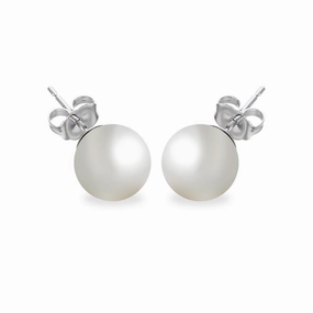 Silver 925 Rhodium Plated Pearl Stud Earrings - BGE00330