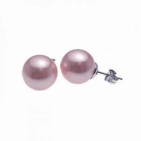 Silver 925 Rhodium Plated Pink Pearl Stud Earrings - STE00639PNK