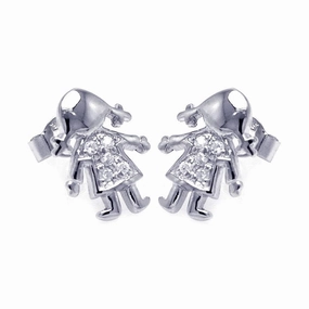 Silver 925 Rhodium Plated Round Clear Cluster CZ Little Baby Girl Stud Earrings - STE00773