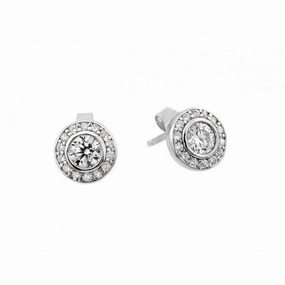 Silver 925 Rhodium Plated Round Clear CZ Stud Earrings - STE00965RH