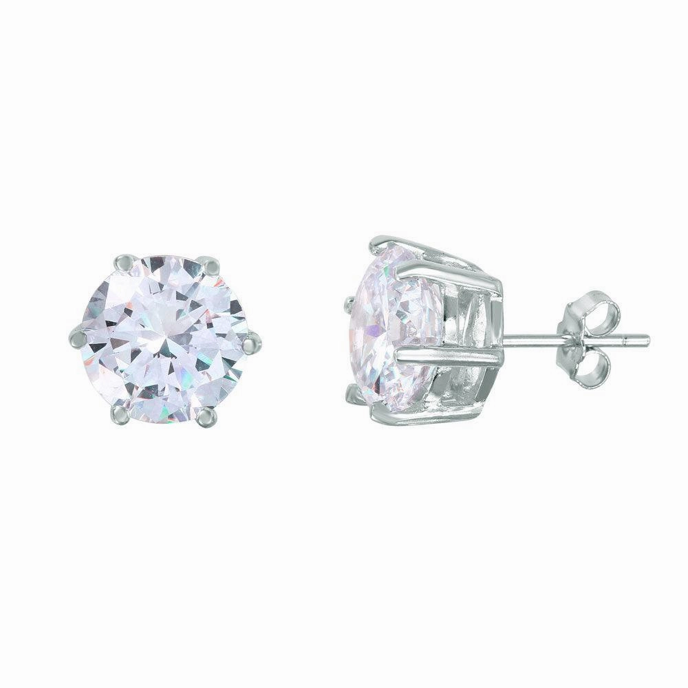Silver 925 Rhodium Plated Round CZ Solitaire Stud Earrings - BGE00446