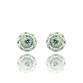 Silver 925 Rhodium Plated Round CZ Stud Earrings - BGE00325