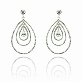 Silver 925 Rhodium Plated Round Teardrop CZ Dangling Stud Earrings - STE00653