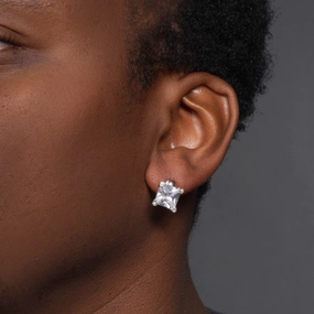 Silver 925 Rhodium Plated Square Clear CZ Stud Earrings - STE00634CL