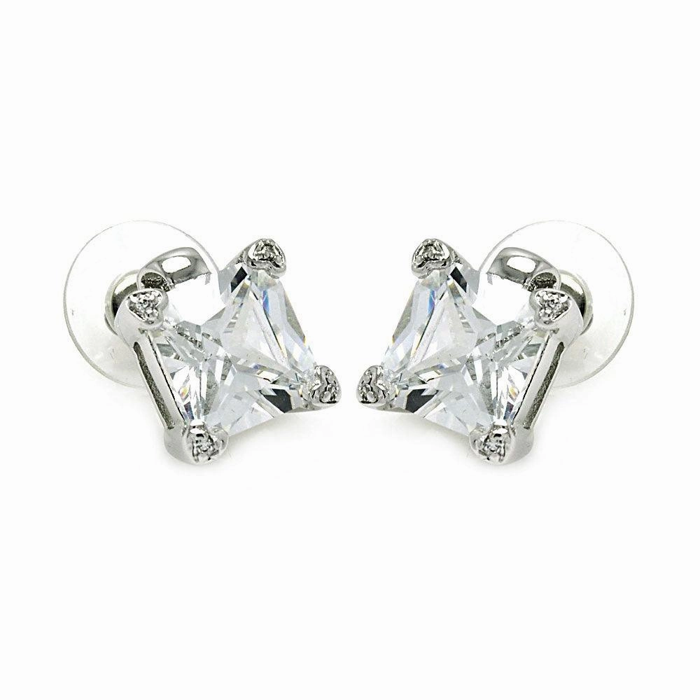 Silver 925 Rhodium Plated Square Clear CZ Stud Earrings - STE00634CL