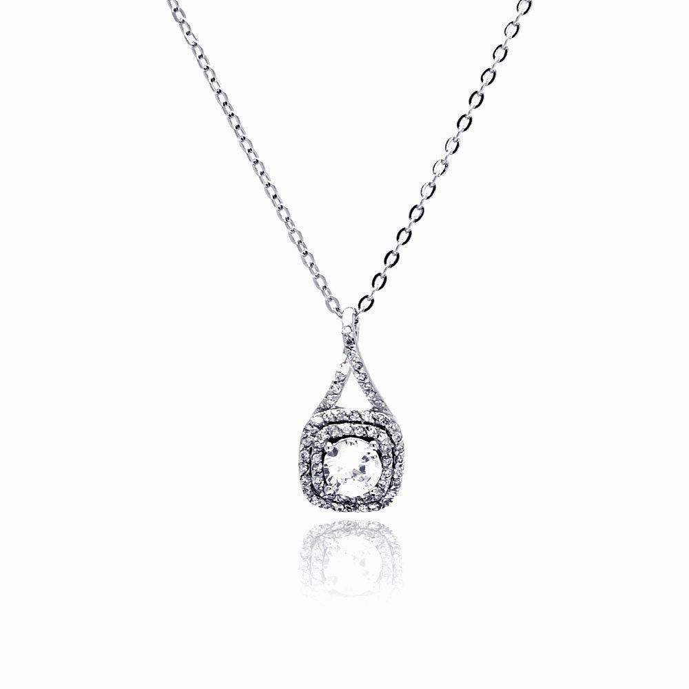 Silver 925 Rhodium Plated Square CZ Necklace - BGP00470