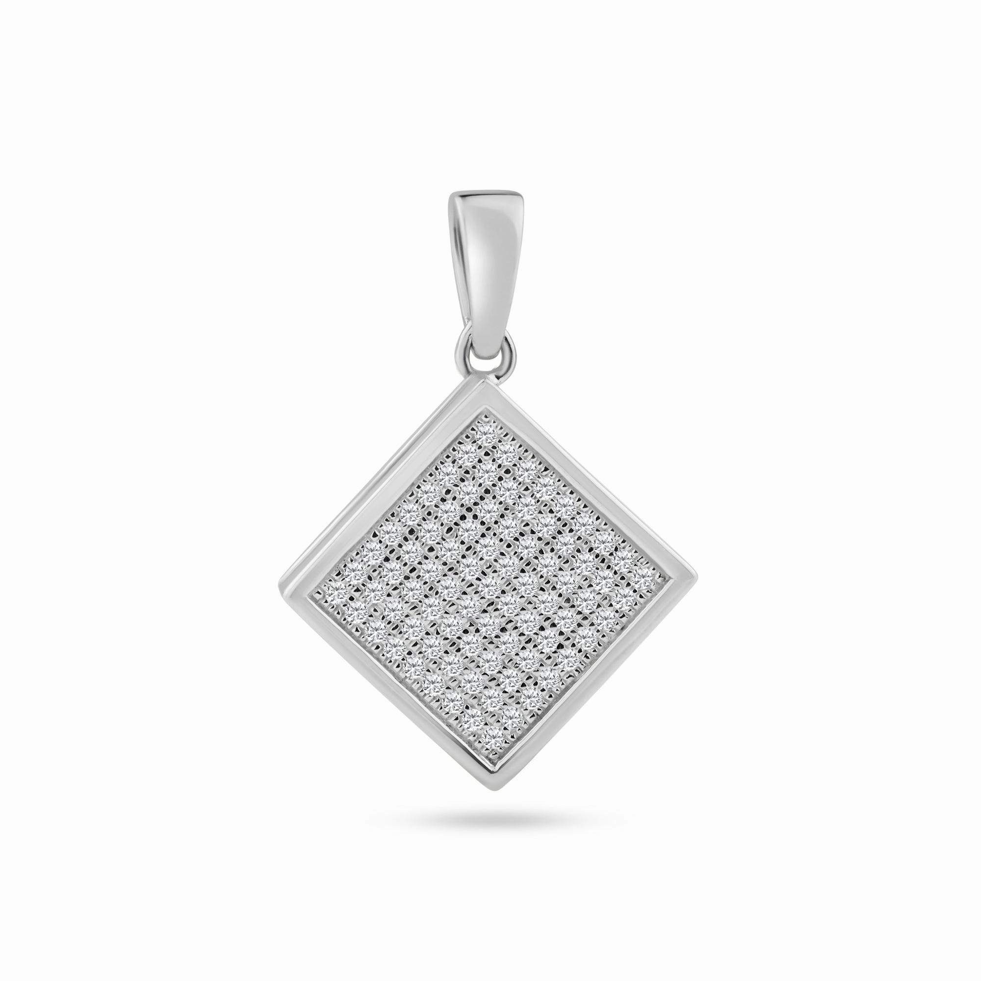 Silver 925 Rhodium Plated Square Micro Pave CZ Dangling Pendant - ACP00046