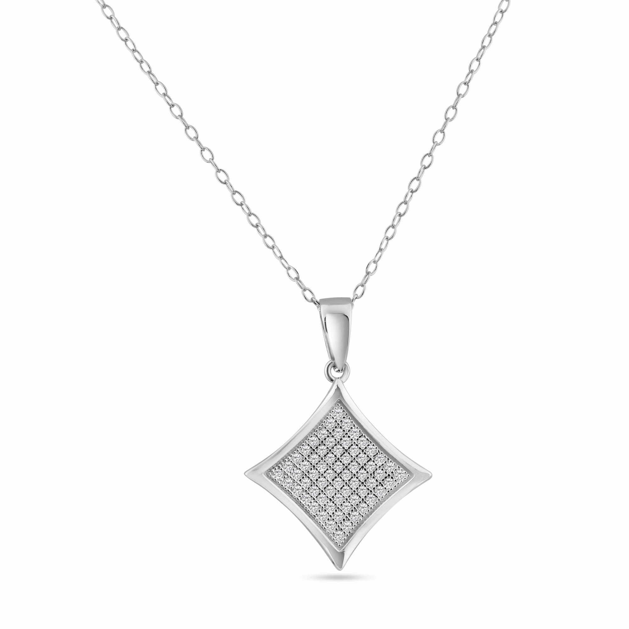 Silver 925 Rhodium Plated Square Micro Pave CZ Dangling Pendant - ACP00048