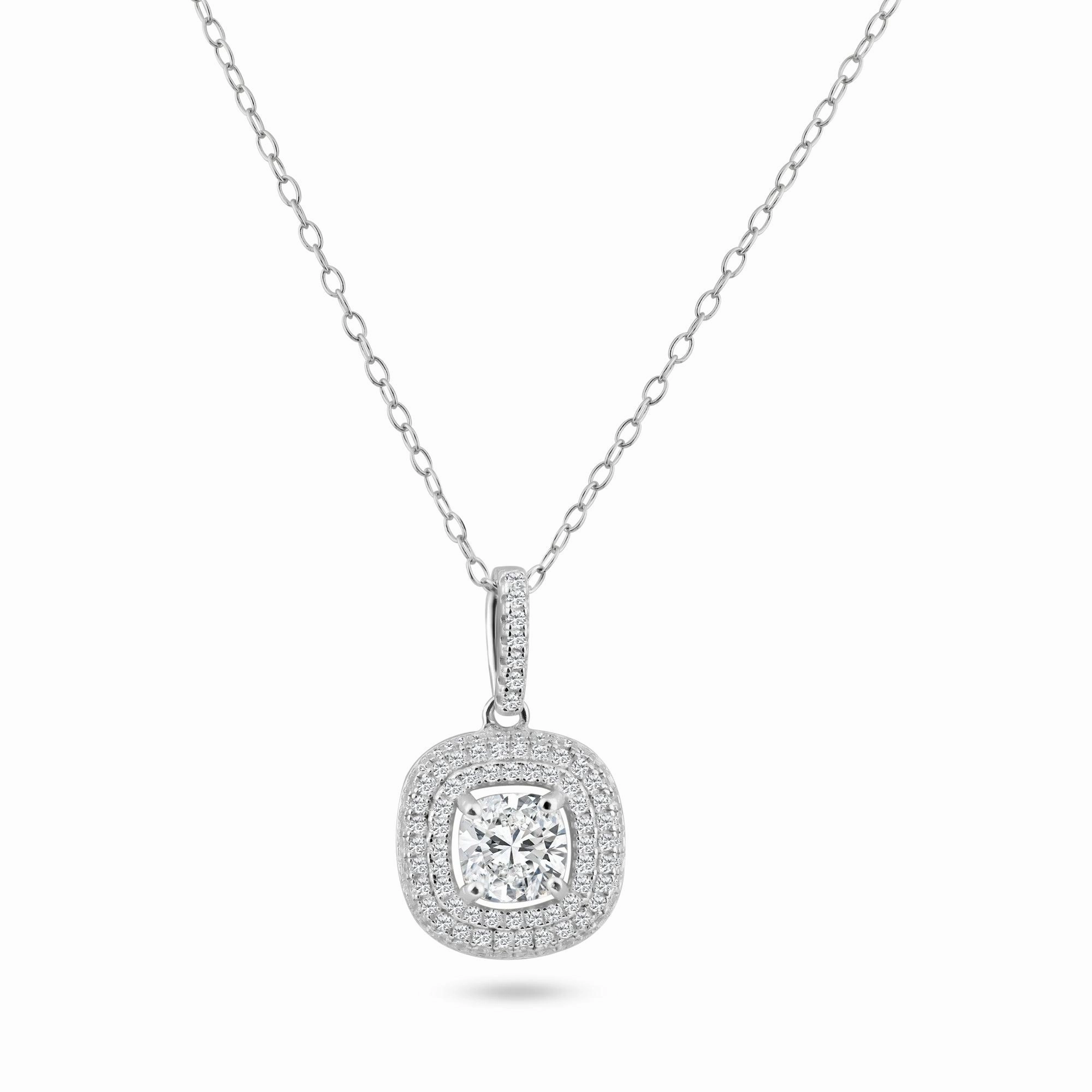 Silver 925 Rhodium Plated Square Micro Pave CZ Dangling Pendant - ACP00088