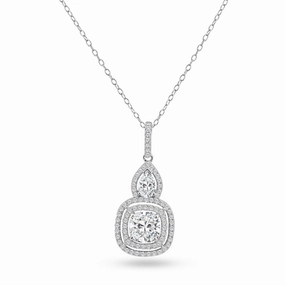Silver 925 Rhodium Plated Square Teardrop Micro Pave CZ Dangling Pendant - ACP00087