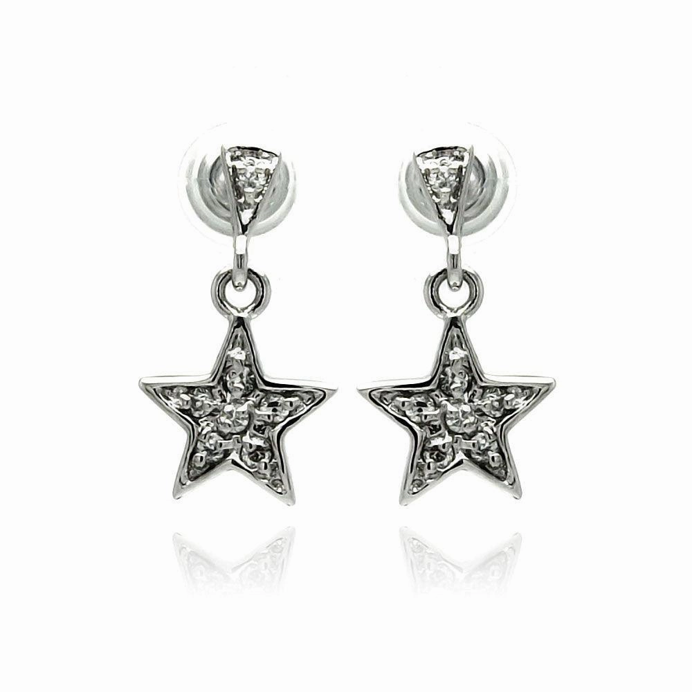Silver 925 Rhodium Plated Star CZ Inlay Dangling Stud Earrings - BGE00236