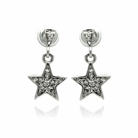 Silver 925 Rhodium Plated Star CZ Inlay Dangling Stud Earrings - BGE00236