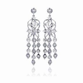 Silver 925 Rhodium Plated Star Round Marquis CZ Three Strand Dangling Stud Chandelier Earrings - BGE00194