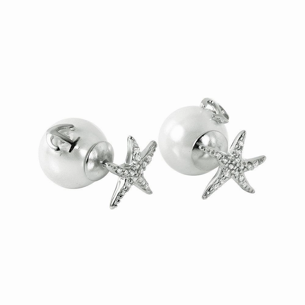 Silver 925 Rhodium Plated Starfish Pearl Stud Earrings - STE00981