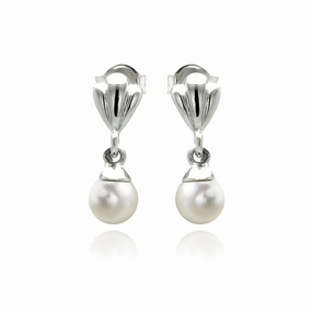 Silver 925 Rhodium Plated Synthetic Pearl Dangling Stud Earrings - STE00888