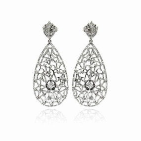 Silver 925 Rhodium Plated Teardrop CZ Dangling Stud Earrings - BGE00255