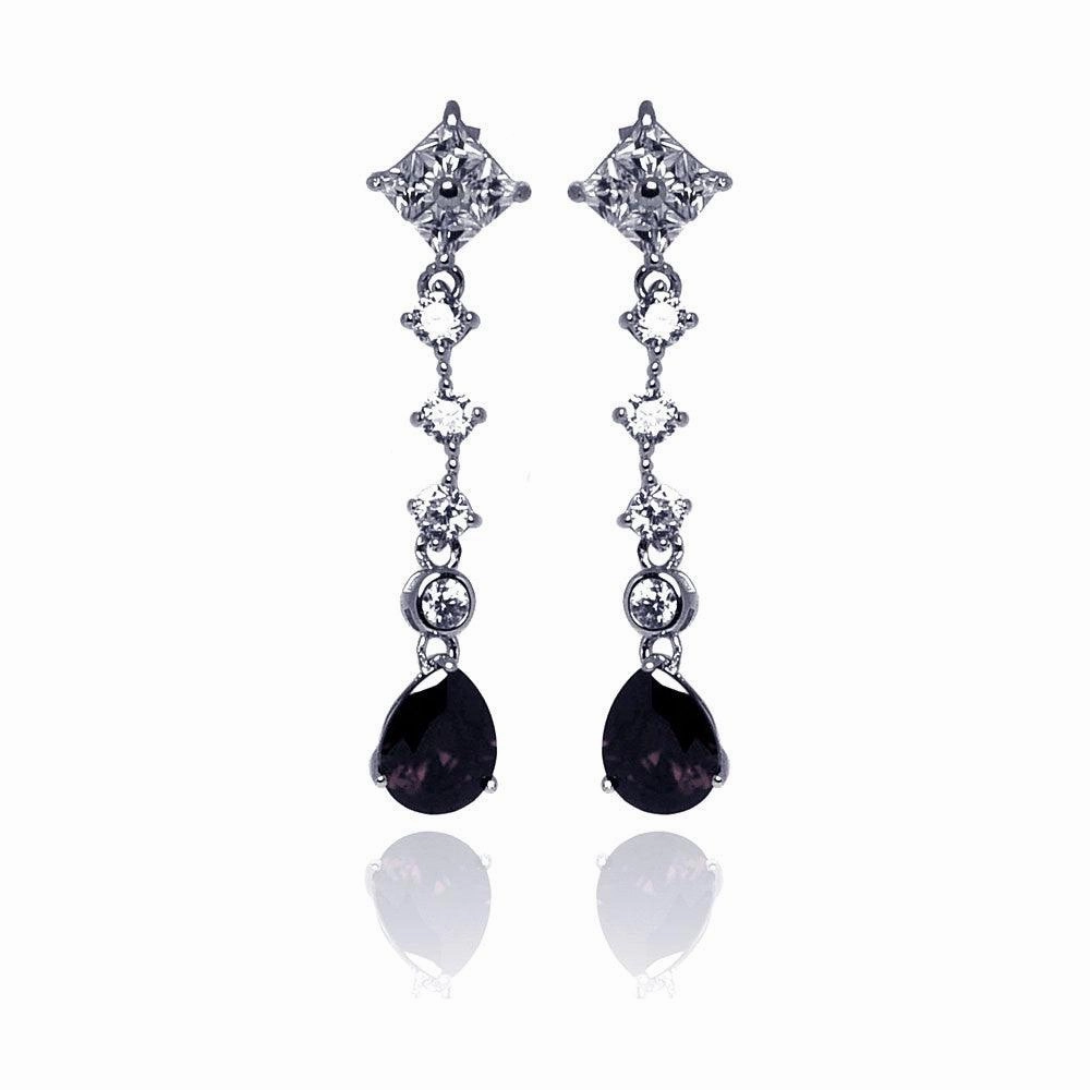 Silver 925 Rhodium Plated Teardrop Dangling Stud Earrings - STE00649