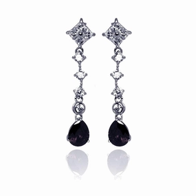 Silver 925 Rhodium Plated Teardrop Dangling Stud Earrings - STE00649