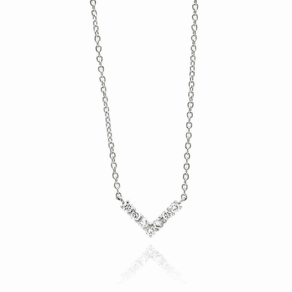 Silver 925 Rhodium Plated V CZ Necklace - BGP00529