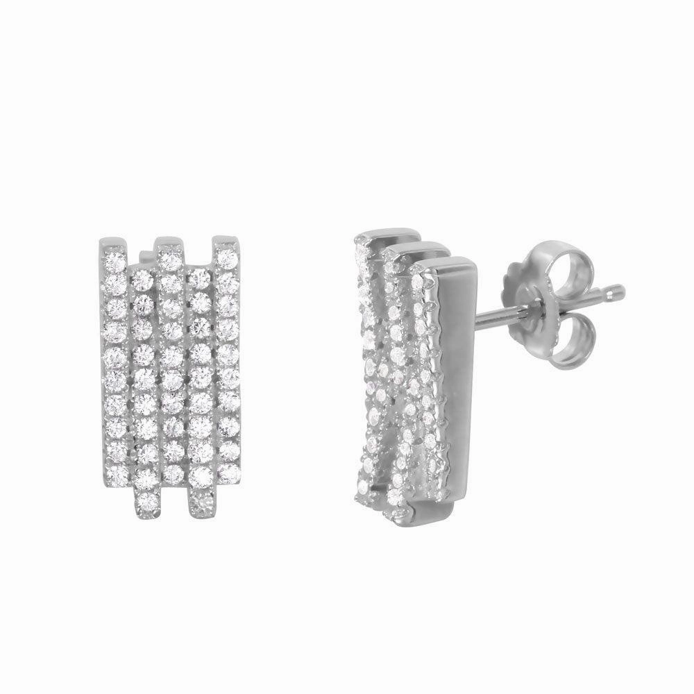 Silver 925 Rhodium Plated Vertical Stacked CZ Stud Earrings - ACE00085RH