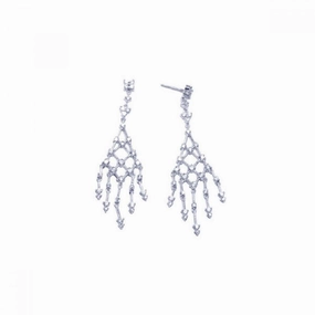 Silver 925 Rhodium Plated Web Clear CZ Chandelier Stud Earrings - STE00607