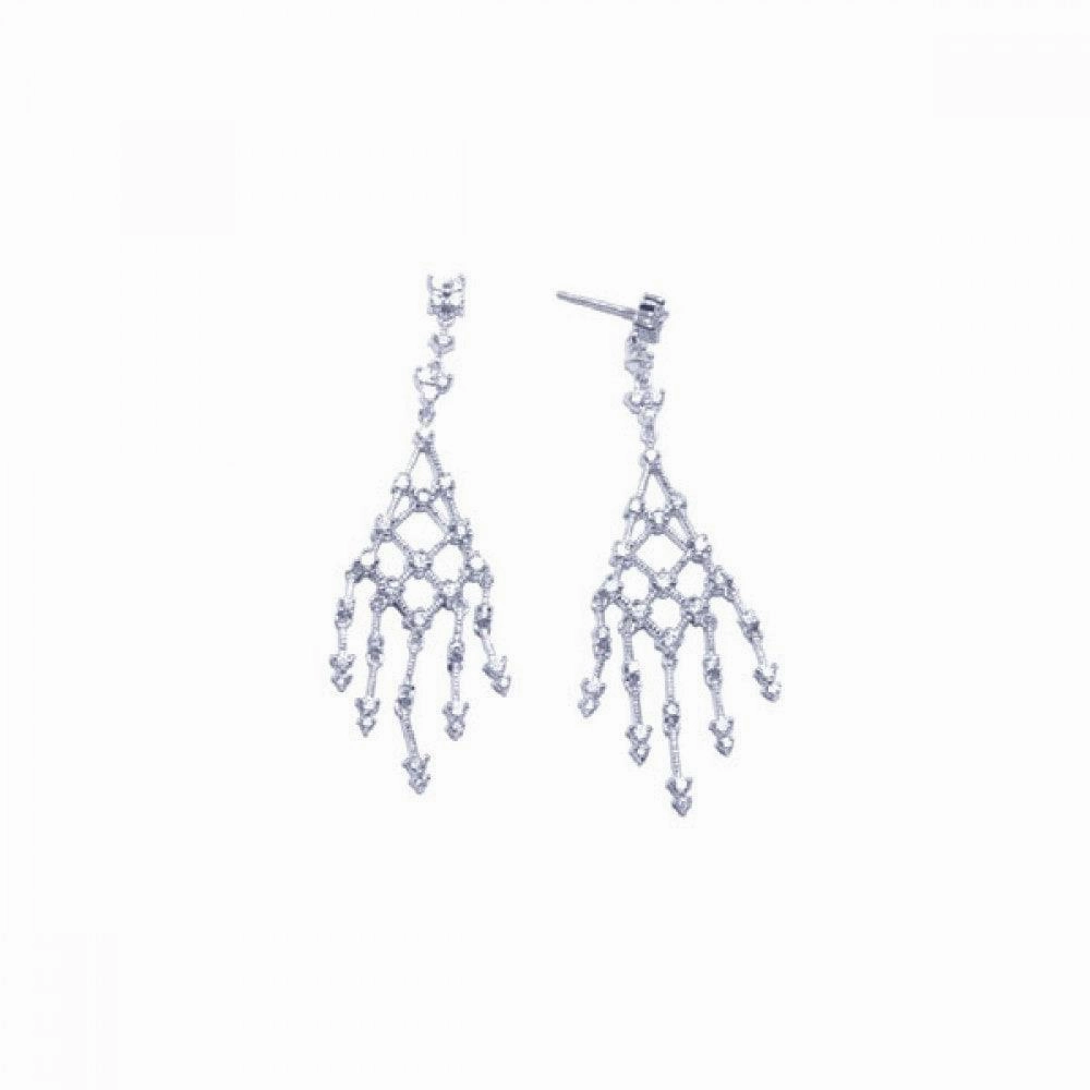 Silver 925 Rhodium Plated Web Clear CZ Chandelier Stud Earrings - STE00607