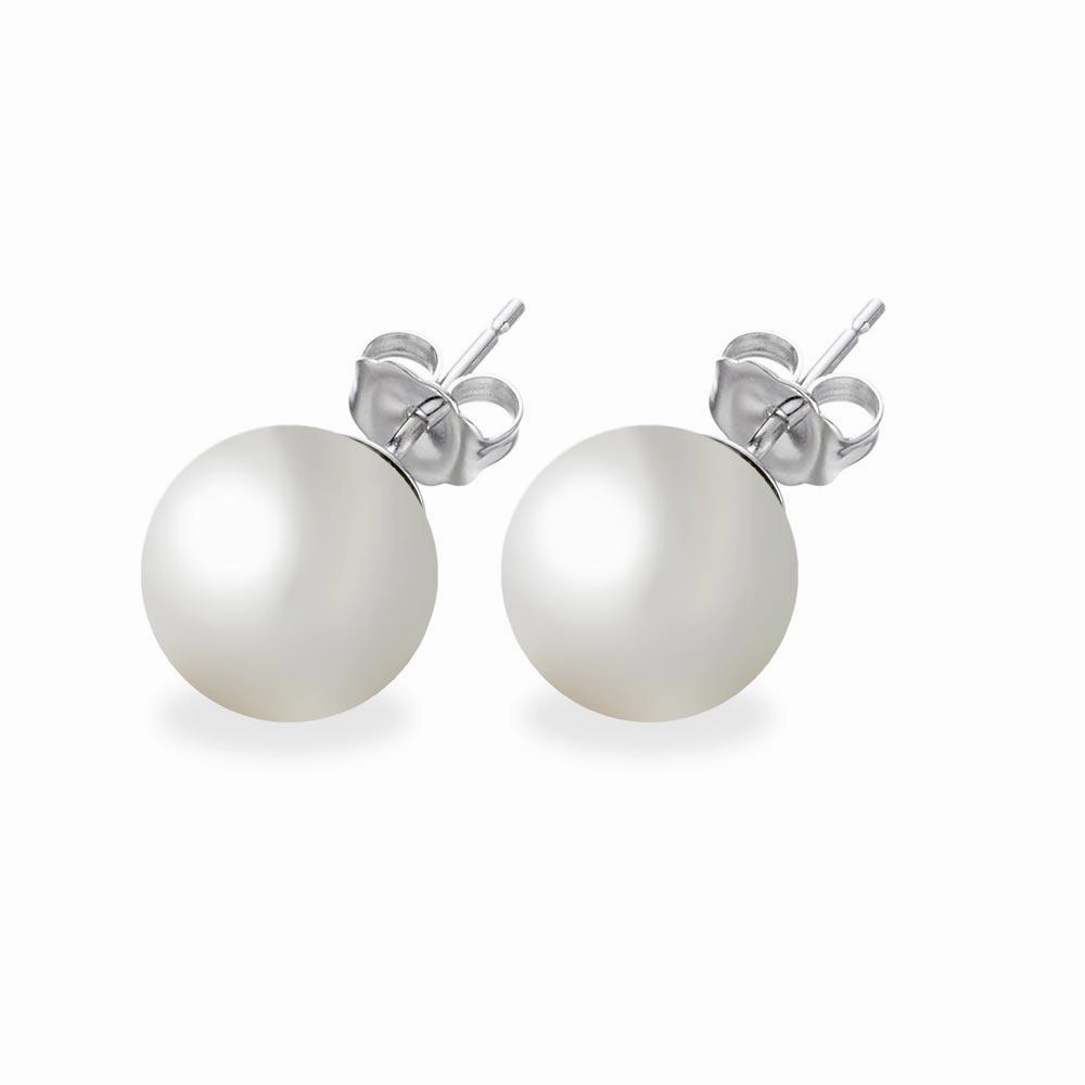 Silver 925 Rhodium Plated White Pearl CZ Stud Earrings - STE00639WHT