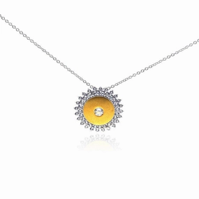 Silver 925 Rhodium Plated Yellow Sun CZ Necklace - BGP00267